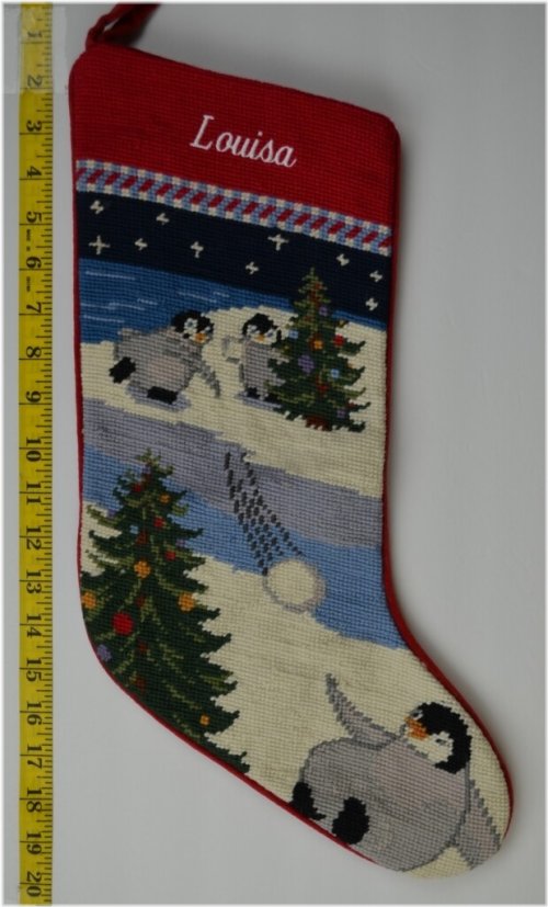 Festive Penguin Needlepoint Stocking