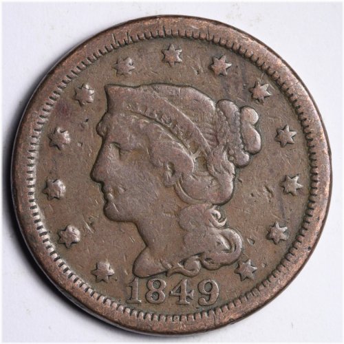 1849 Braided Hair Large Cent in Choice Fine Condition