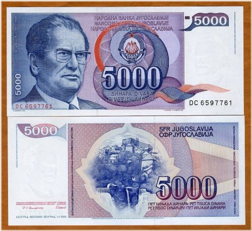 Tito's Legacy - 5000 Dinara Yugoslavian Paper Money (1985)