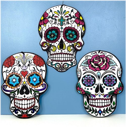 Festive Sugar Skull Trio Wall Plaques