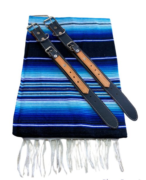 Blue Leather Motorcycle Blanket Strap