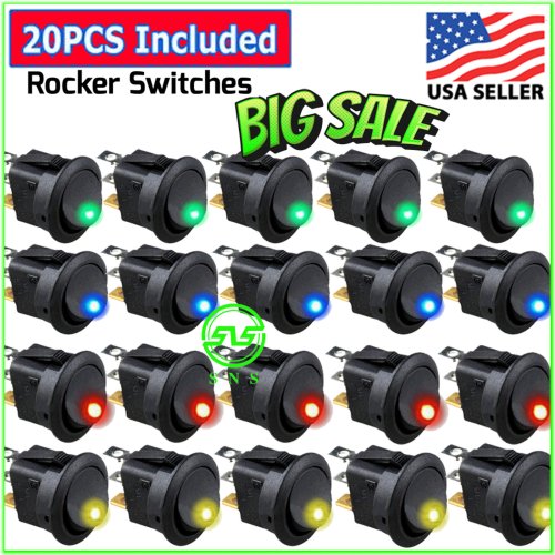 Round LED Toggle Switches - 20 Pack for Auto and Boat Applications