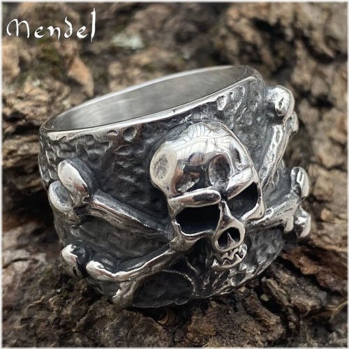 Skull and Bones Biker Ring in Stainless Steel for Men by MENDEL