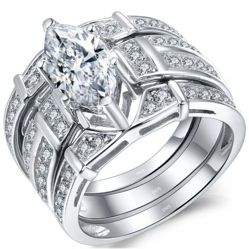 Marquise CZ Sterling Silver Trio Ring Set