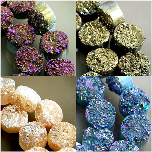 Agate Druzy Flat Back Round Beads Set