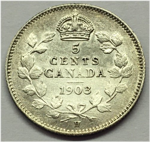 Canadian Silver Five Cents Coin from 1903