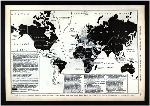World Map of 1919: Allies & Axis Powers with Colonial Africa