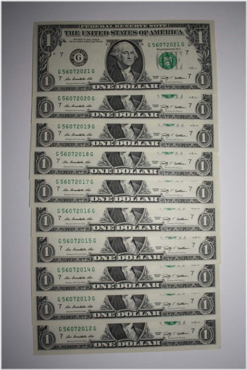 Sequential Uncirculated $1 Dollar Bills in Portfolio