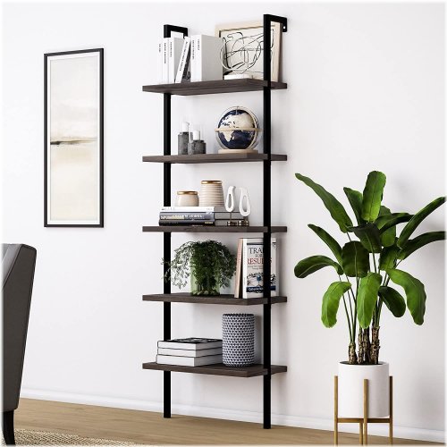 Rustic Loft Bookshelf: 5-Tier Wood & Metal Open-Shelf Display