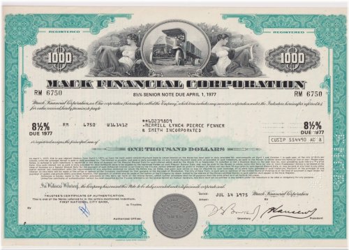 Mack Financial Corporation Bond Stock Certificate Truck Ohio