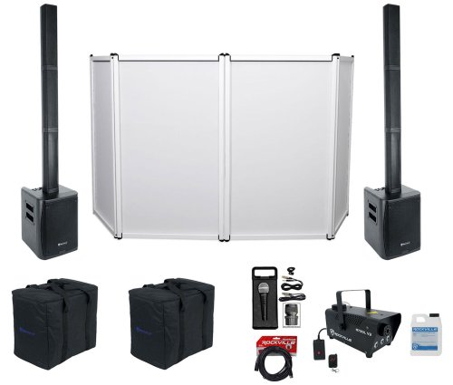 Ultimate Party Setup: TITAN Portable Array Speakers with Mic, LED Fogger, and Facade by Rockville