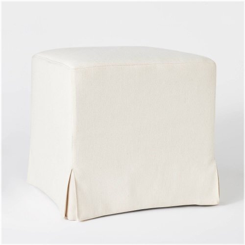 Cream Slipcover Cube Ottoman