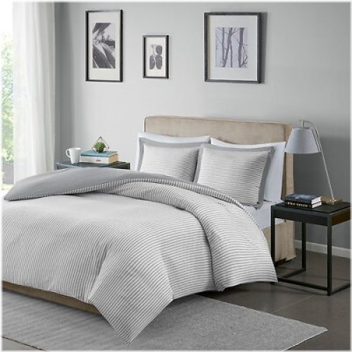 Braydon Reversible Yarn Dyed Striped Duvet Cover Mini Set - Gray