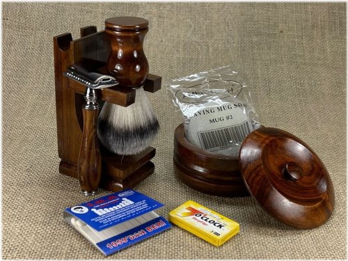 Walnut Razor and Brush Stand with Shaving Cup