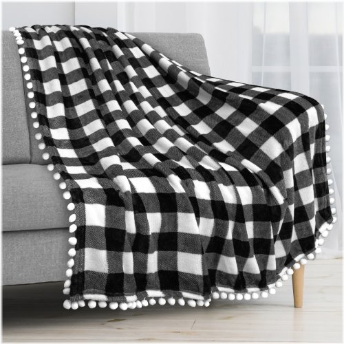 Pompom Fringe Fleece Blanket
