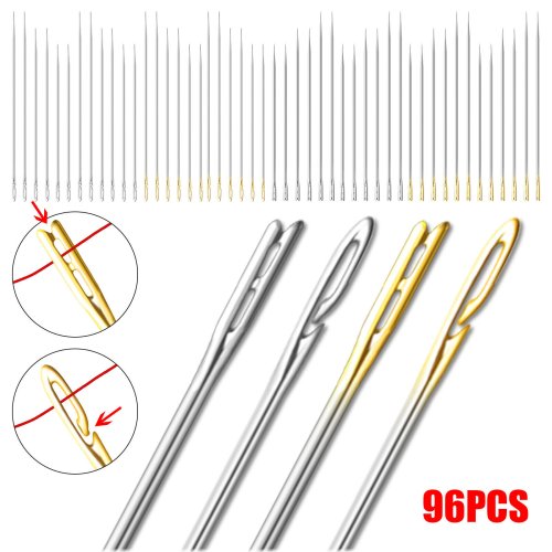 ThreadEase Assorted Sewing Needle Set - 96 Easy-to-Thread Needles for Crafting and Quilting