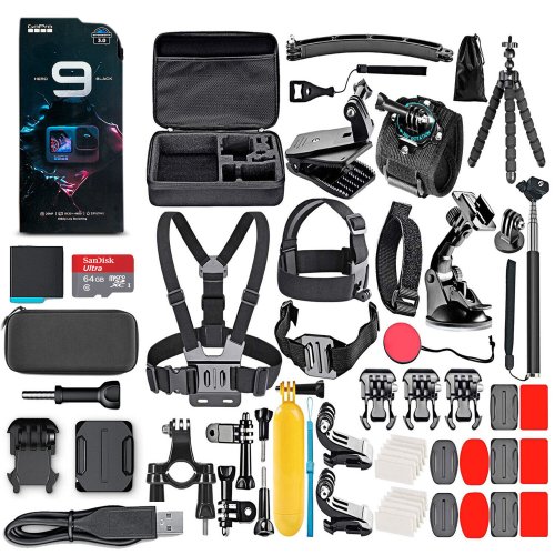 Adventure Kit: GoPro HERO9 Black with 64GB Card & 50 Essential Accessories