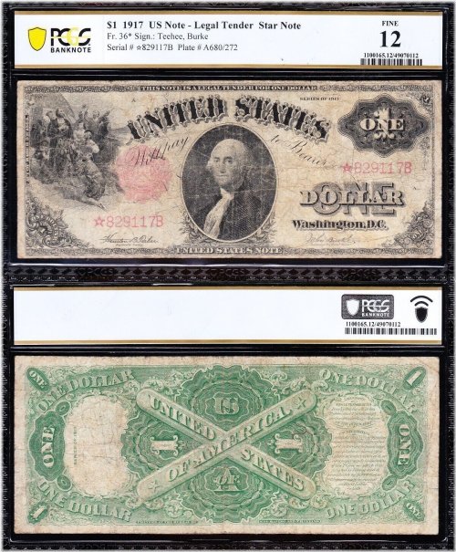 1917 $1 'Sawhorse' Star Note - PCGS 12