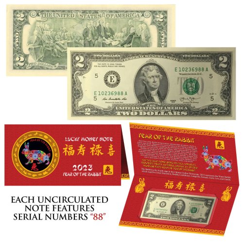 Lunar New Year Commemorative $2 Bill Set with Red Folder - Year of the Rabbit