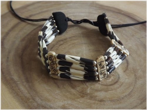 Four-Line Beaded Buffalo Bone Necklace with Tribal Stone Accents