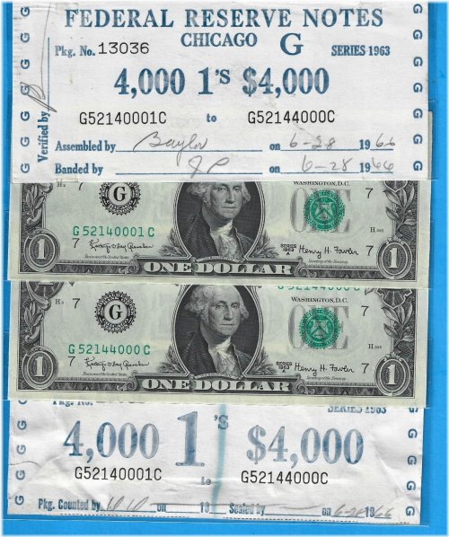 1963 Chicago $1 Federal Reserve Note Brick with End Notes