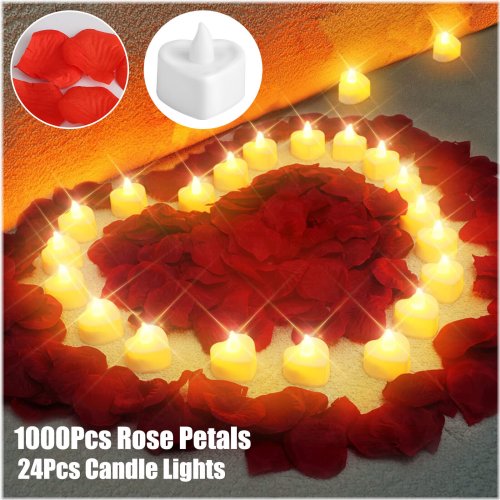 Love in Bloom Set: LED Heart Candles and Rose Petals for Weddings