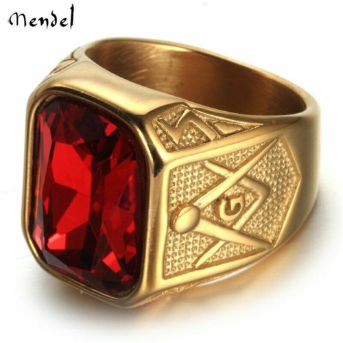 Masonic Red Stone Gold Plated Ring