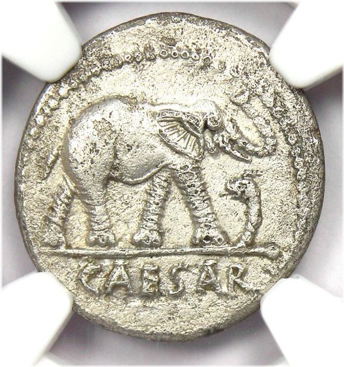Ancient Roman Silver Elephant Coin of Julius Caesar