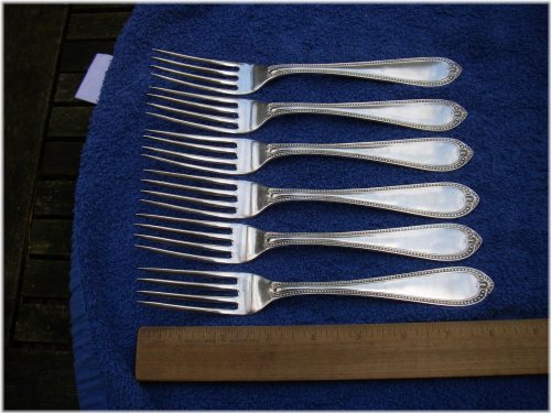 Wood & Hughes Bead Pattern Coin Silver Dinner Forks - Set of 6