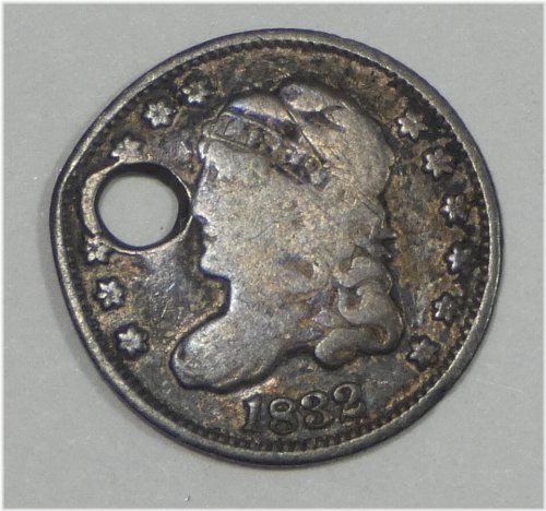1832 Capped Bust Silver Half Dime in Very Good Condition with Hole