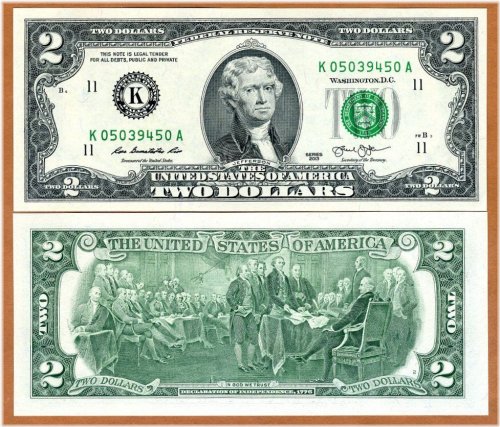 American Heritage Two Dollar Bill, 2013 Edition