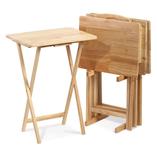 Compact 5-Piece Folding Tray Table Set with Storage Rack by PJ Wood