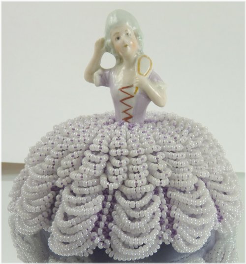 German Lavender Glass Bead Skirt Pin Cushion