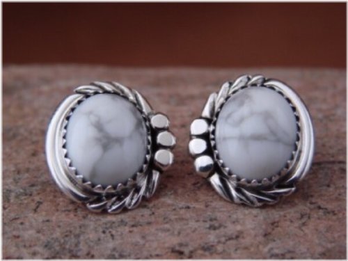 Southwest White Howelite Sterling Silver Earrings by Delores Cadman