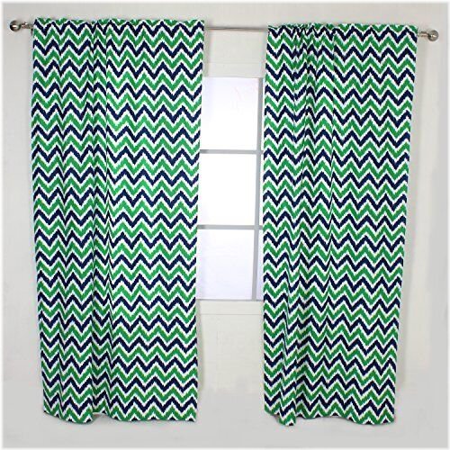 Navy Green Ikat Zigzag Curtain Panel