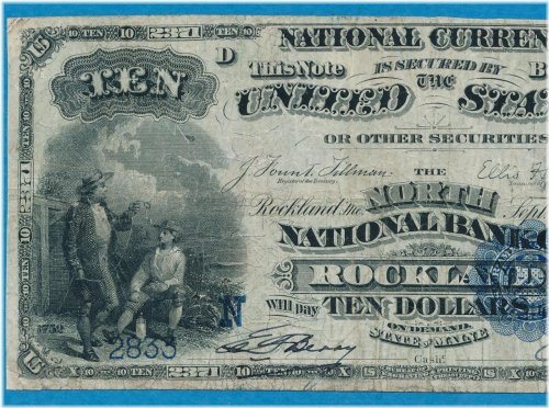 Rockland Maine $10 1882 Date Back #2371 - The North National Bank