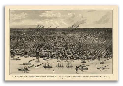 Detroit Michigan 1889 Panoramic Map Print - 24x36