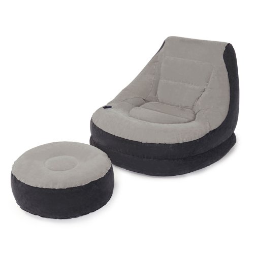 Relaxation Haven Set: Inflatable Lounge Chair with Cup Holder and Ottoman