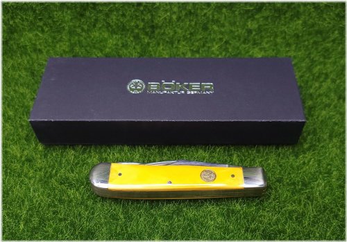 Yellow Handle Dual-Blade Folding Hunting Knife - Boker Trapper Series