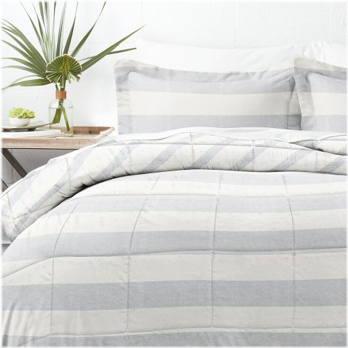 Gray Stripe Reversible Comforter Set - 3 Piece