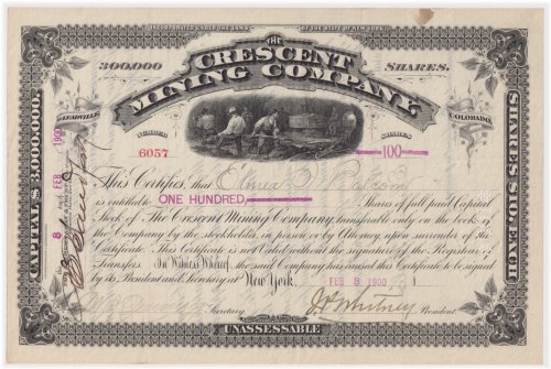 Crescent Mining Company Stock Certificate