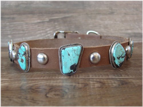 Southwest Turquoise Leather Dog Collar