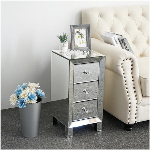 Silver Mirrored 3-Drawer Bedside Table