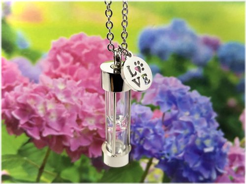 Pawprints in Time: A Pet Memorial Hourglass Necklace for Ashes