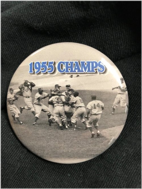 Dodgers World Series Champion Pin with Jackie Robinson Photo (1955)