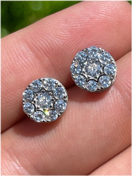 Cluster Stud Earrings in Solid 925 Silver with CZ Embellishments