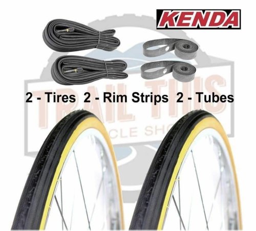 Gumwall Road Bike Tire Set with Tubes and Rim Strips by Kenda K35 (2-Pack, 27x1