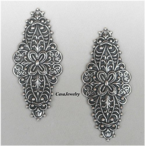 Sterling Silver Plated Filigree with Top Hang Hole - 2 Piece Lot