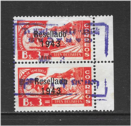 Venezuela 1943 Red Orange Overprint Pair