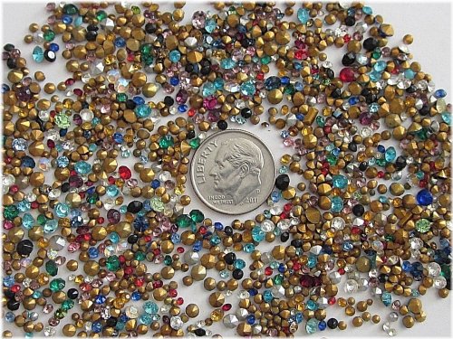 Rainbow Sparkle Mix: 600 Vintage Czech Glass Rhinestones in Tiny Sizes